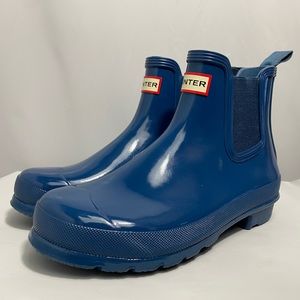 Hunter Gloss Chelsea Rain Ankle Boots Sz 9